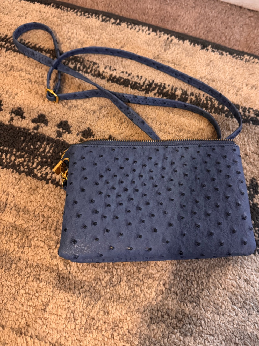 Blue Ostrich Crossbody Bag
